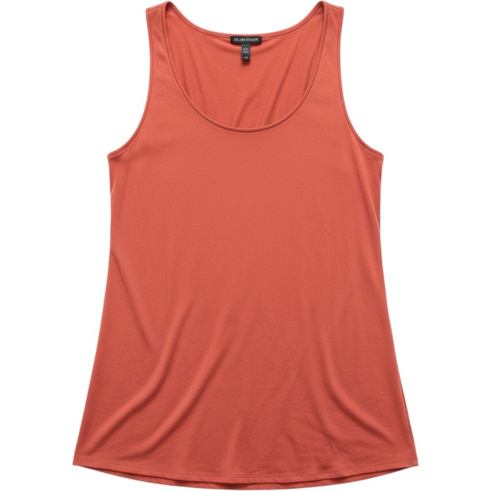 Eileen Fisher Silk Jersey Tank Top Terracotta Orange Scoop Neck Large L Longline
